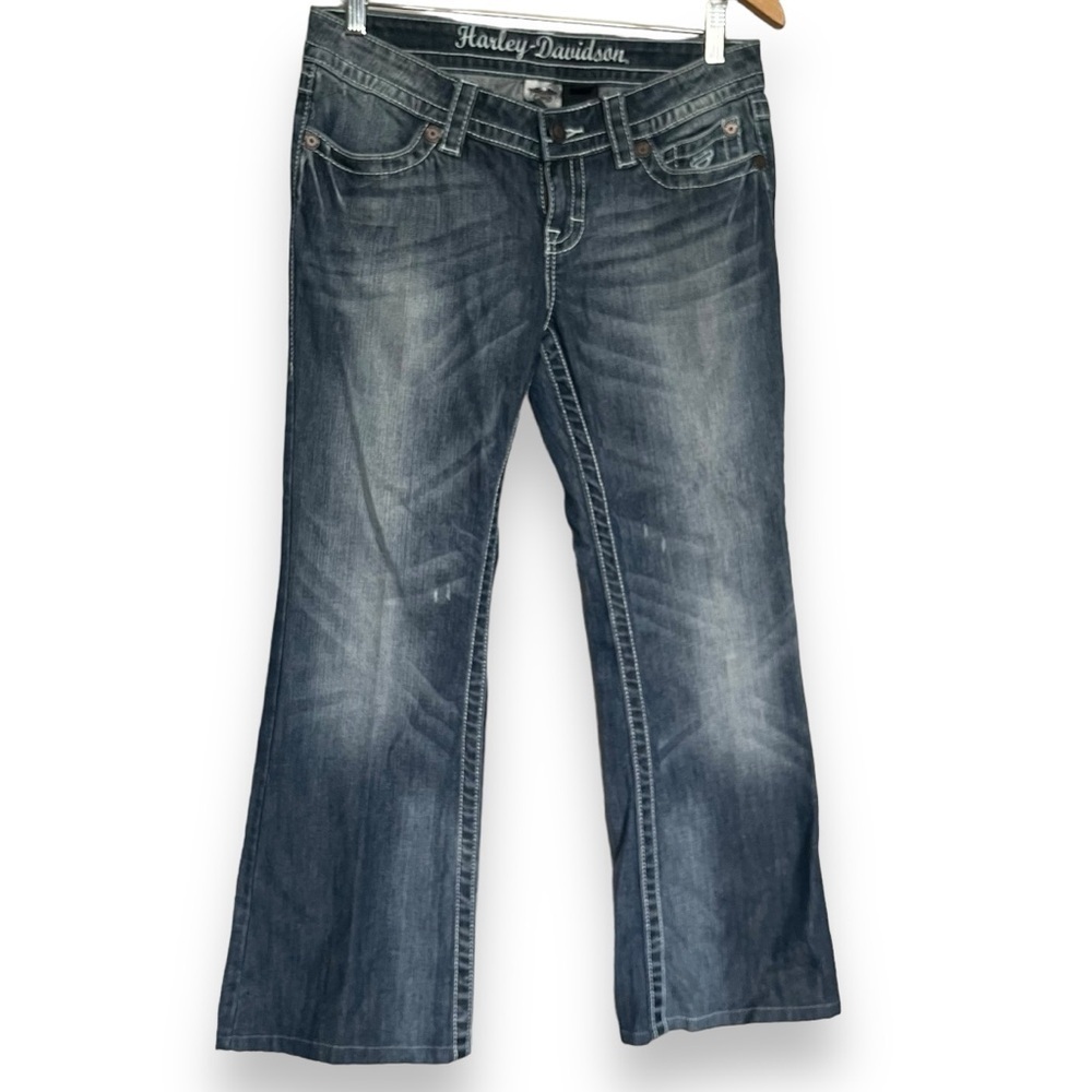 Harley Davidson Bootcut Flare Faded Distressed Women’s Jeans Size 8 Petite